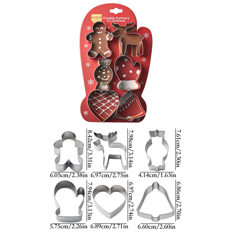 Stainless Steel Christmas Cookie Cutter 6-Piece Set, Holiday DIY Baking Molds for Cookies & Fondant—Christmas Gloves — image 2