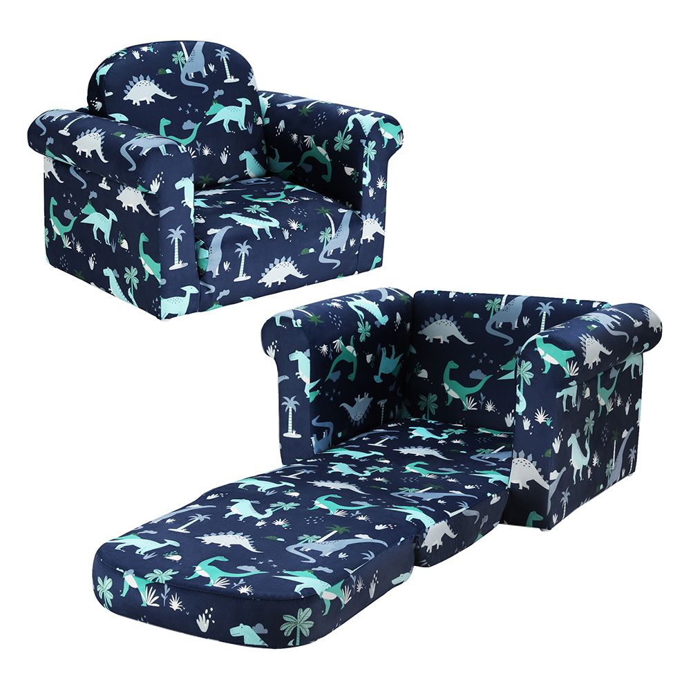 Keezi Kids Sofa 1 Seater Children Flip Open Couch Lounger Armchair Dinosaur Navy โ image 2