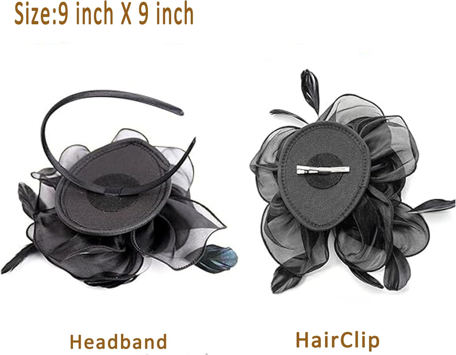 Fascinators Hat for Women Tea Party,Orange Feather Mesh Flower Fascinator with Headband and Clip Wedding Tea Party Derby Fascinator Hats — image 5