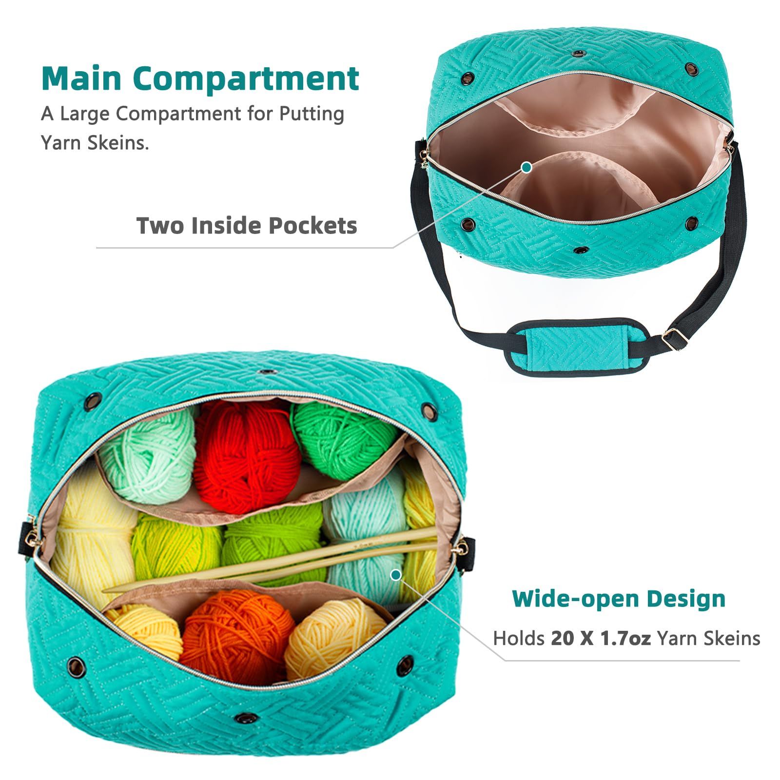Knitting Bag - Yarn Storage Organizer - Yarn Bag for Crocheting - Yarn Holder for Crochet Accessories,Crocheting & Knitting Gifts — image 2