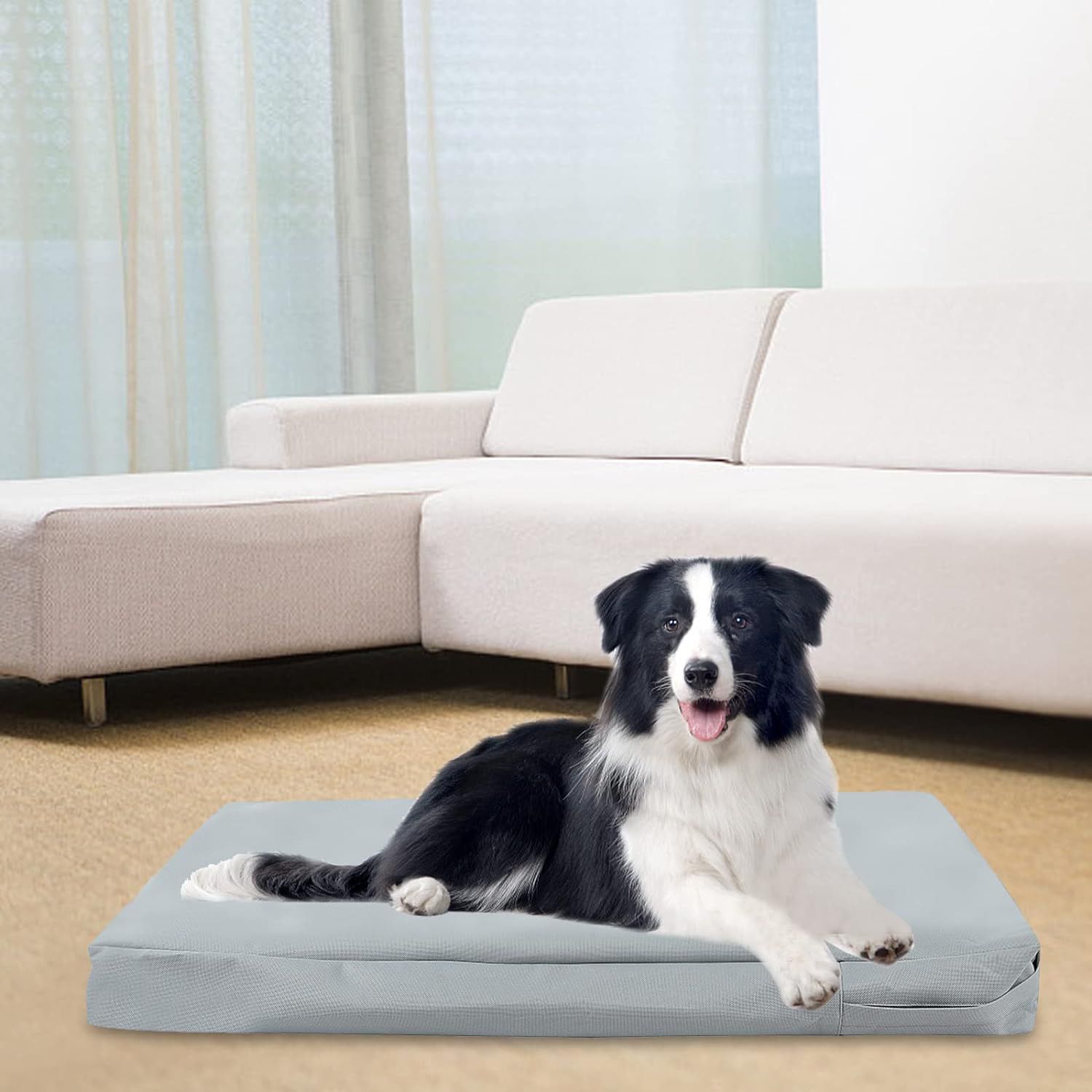 Dog Bed Cover,Waterproof Tough Plastic DIY Pet Bed Cover,Non Stick Hair Easy to Clean Rectangular Fillable Dog Bed Covers with Zipper(Light Grey,48" L x 36" — image 4