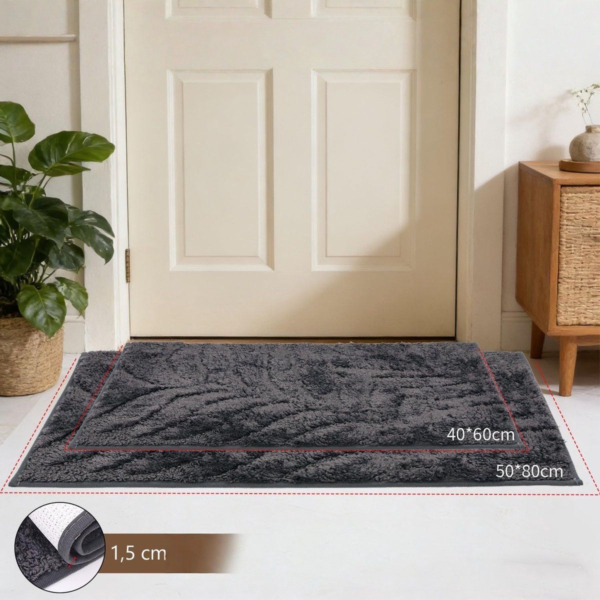 Rug, Carpet, Living room carpet, Indoor rug, Anti-slip underlay, for Daily Pet Care and Home Use, 40 × 60 cm, Grey — image 2