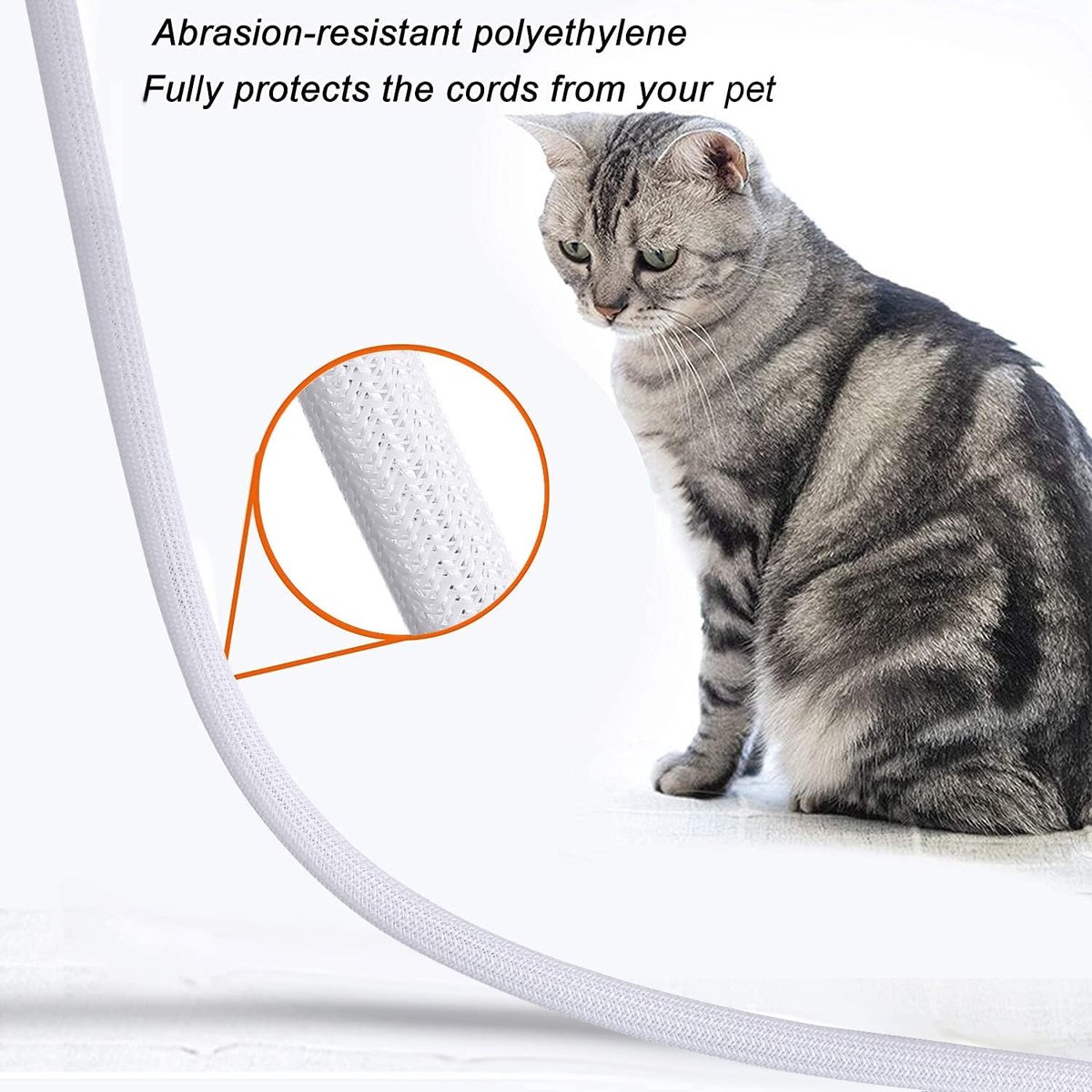 Cable Sleeve - 2m - Diameter 19MM - Cable Management - Braided Cable Sheathing - Cable Protector - Stretchable - Cuttable - PET - White - For TV / Computer / — image 2