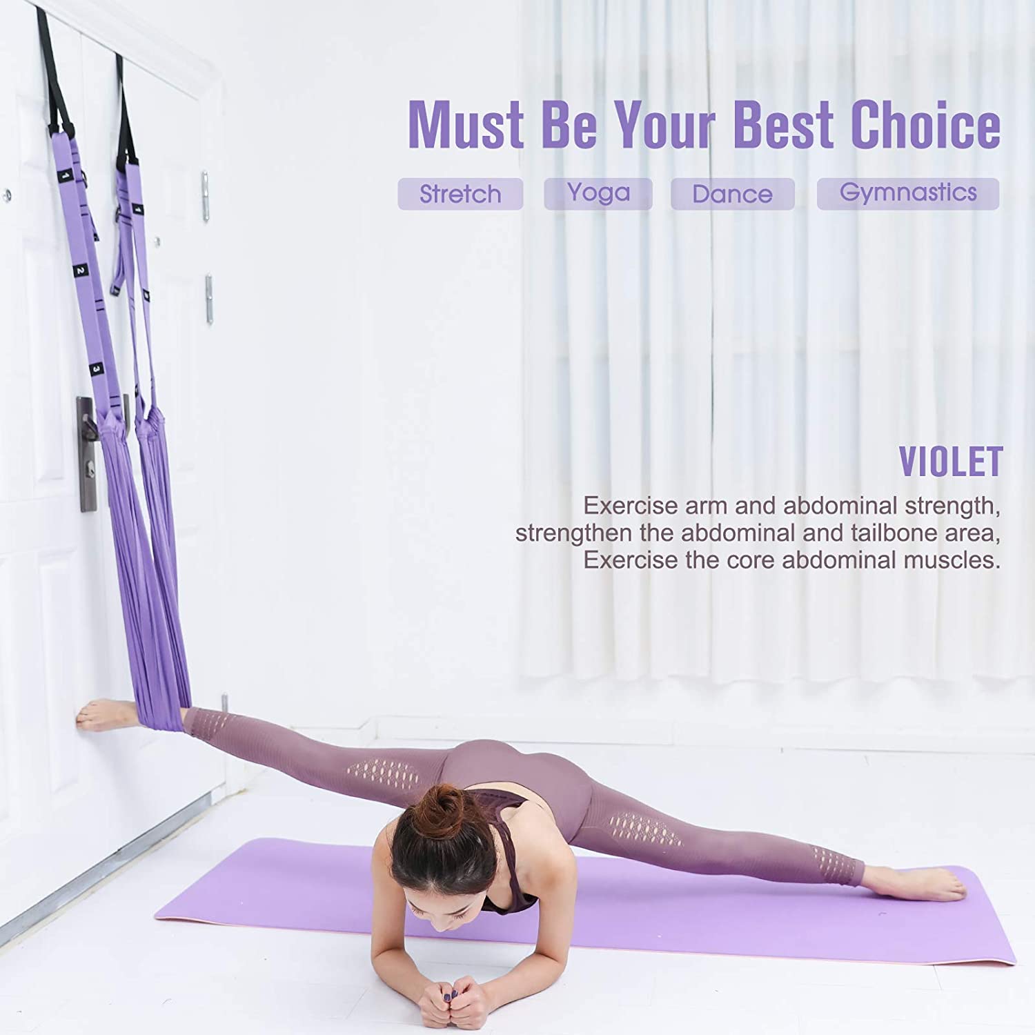 Purple Fitness Yoga Strap Band Waist Trainer Leg Door Swing Adjustable Ballet Dancer — image 4