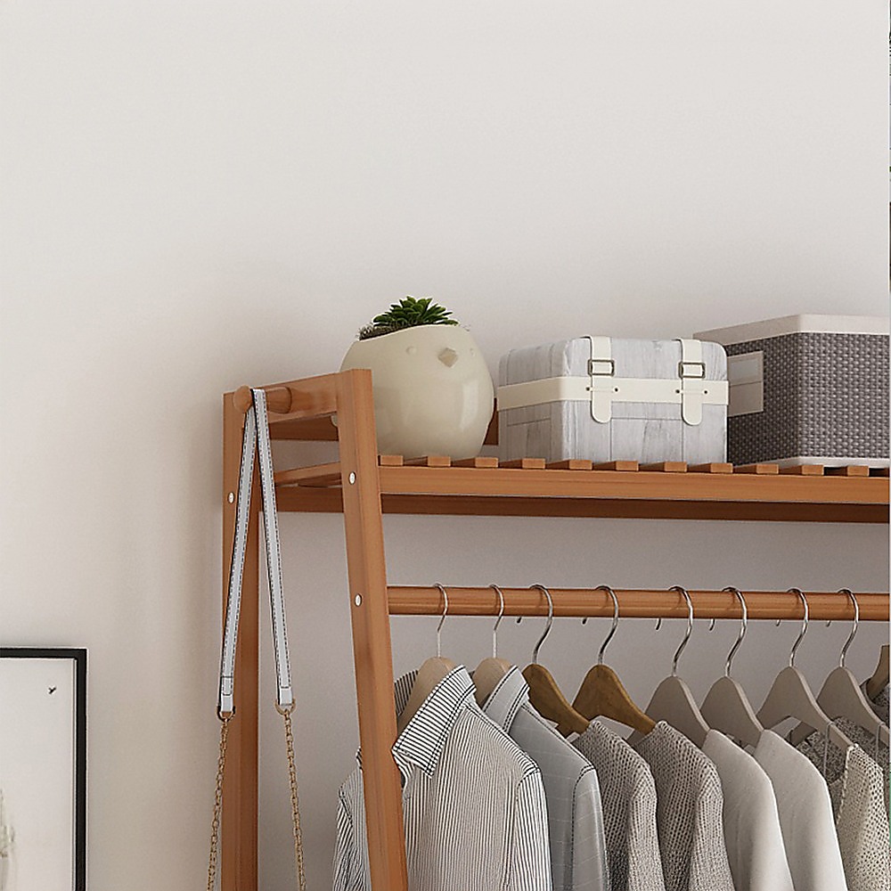 Portable Clothes Rack Coat Garment Stand Bamboo Rail Hanger Airer Closet โ image 6
