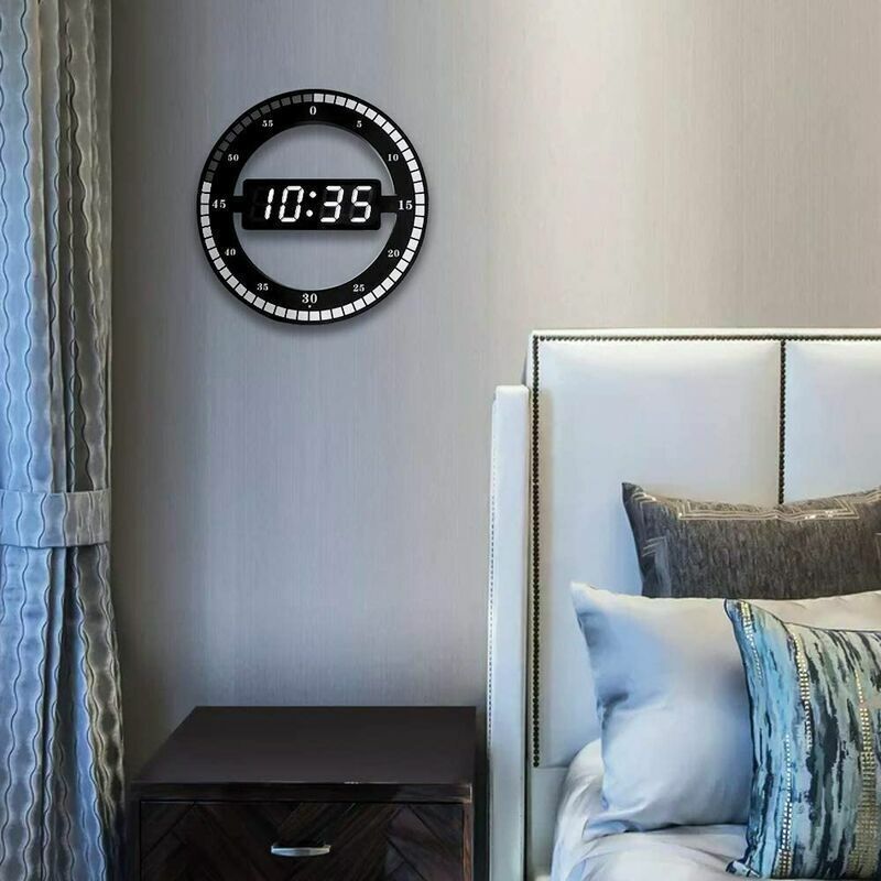 Silent LED Digital Table Clock, Black Electronic Wall Clock, Round Desk Clock, for Bedroom, Living Room and Office, 30 cm — image 2