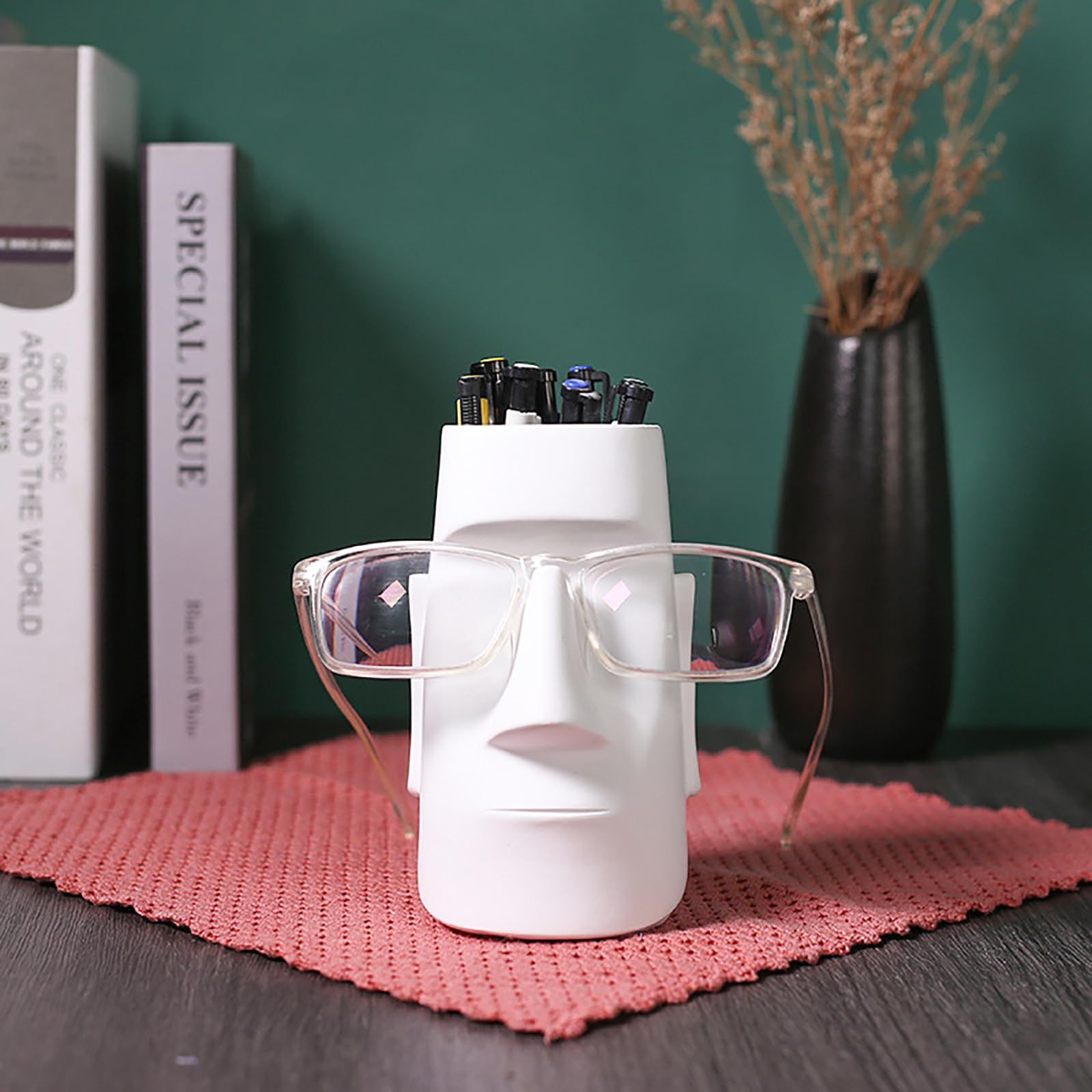 Pen Holder for Desk, Pencil Holder with Glasses Holder, Makeup Brush Holder, Desk Accessories, School & Home Organizer (White) — image 3