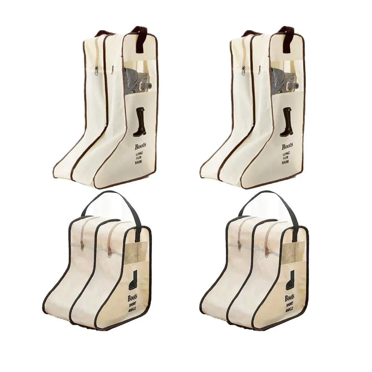 4PCS Beige Travel Shoe Bag Home Boot Storage Visual Dustproof Long Short Covers — image 2