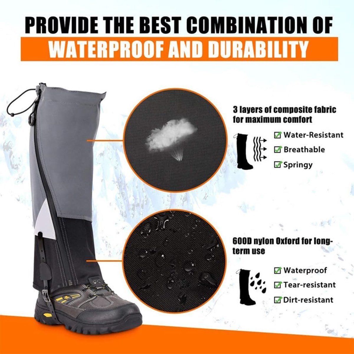Leg Warmers Waterproof Tear Resistant Adjustable Boot Covers for Hiking, Size L, 42.5 cm โ image 2