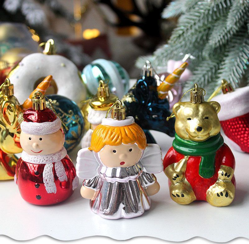 72 Pieces Christmas Assorted Ornaments Set Packed in House Shaped Gift Box, Electroplated Painted Baubles with Santa Sleigh Star Pendants, Gold Red — image 4