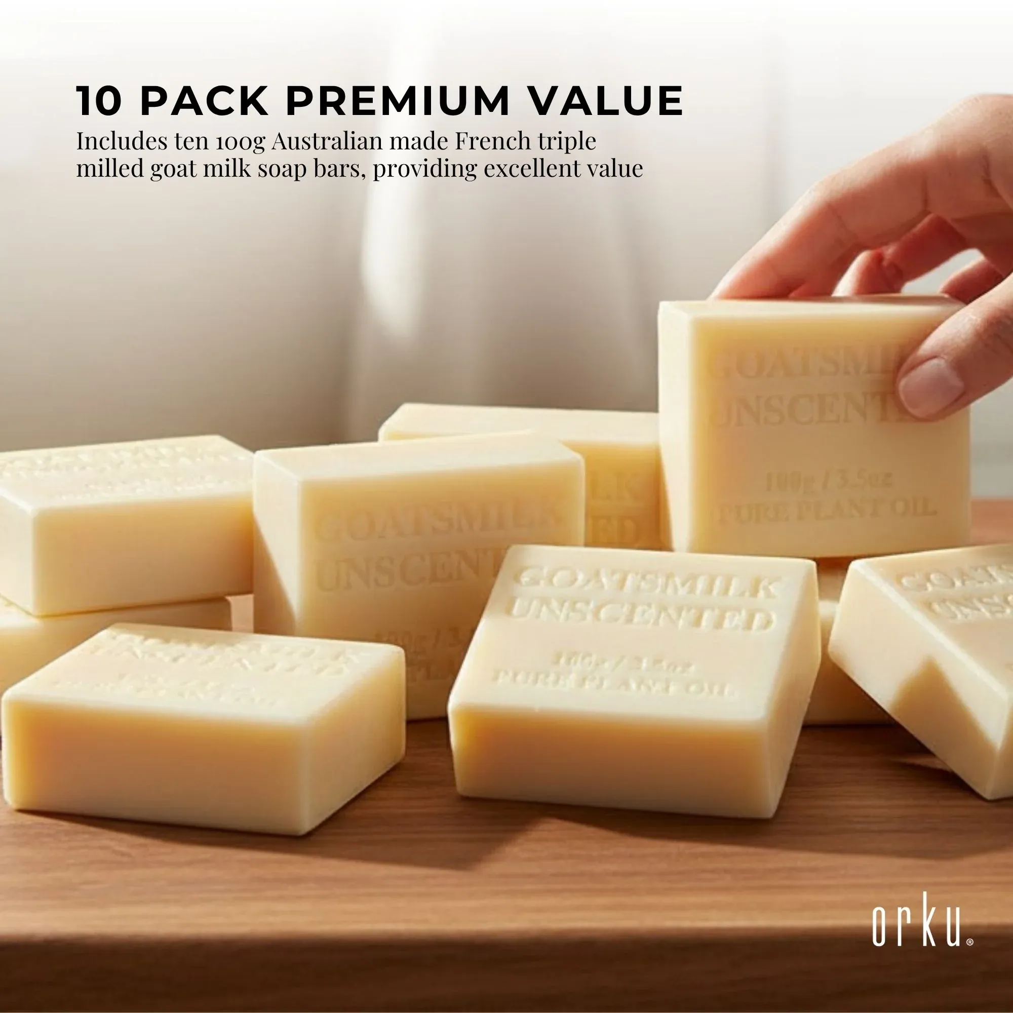 Orku 10 x 100g Unscented Goat Milk Soap Bars Australian Made — image 5