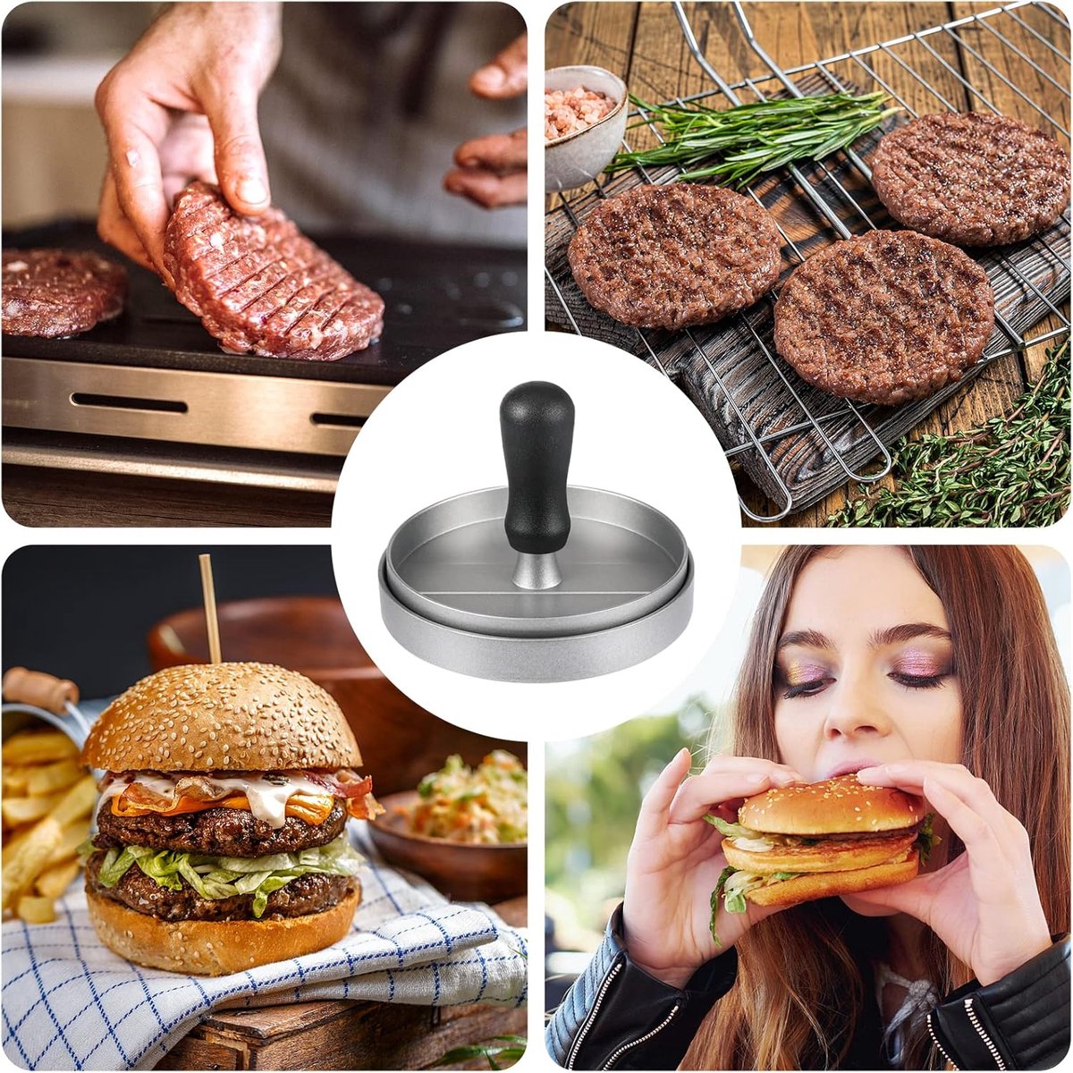 Hamburger press - with 100 non-stick sheets - 12 × 7.5 cm - Burger Press - Burger makers - non-stick meat burger maker - Hamburger mold - Meat press — image 3