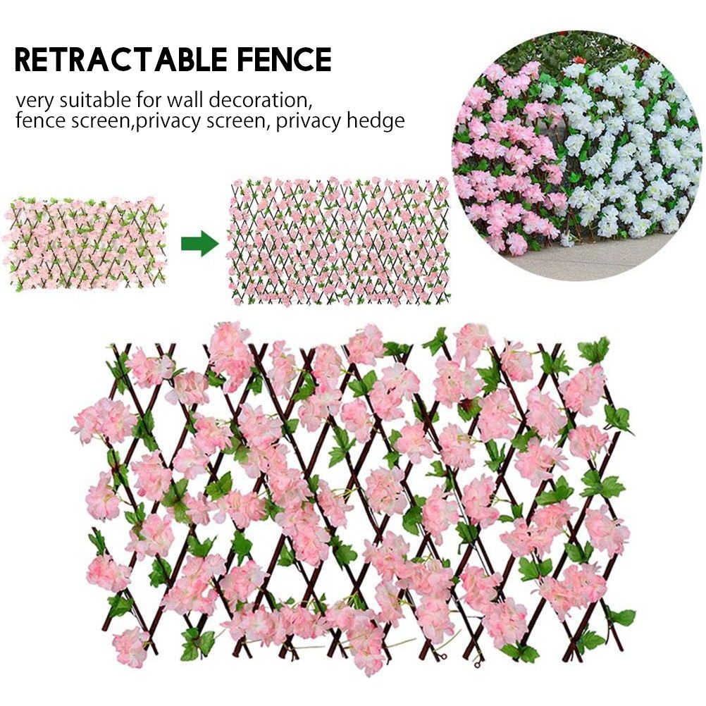 Wooden Retractable Fence Expanding Fence Hedge With Artificial Flower Leaves Garden Decoration Trellis Screen — image 3