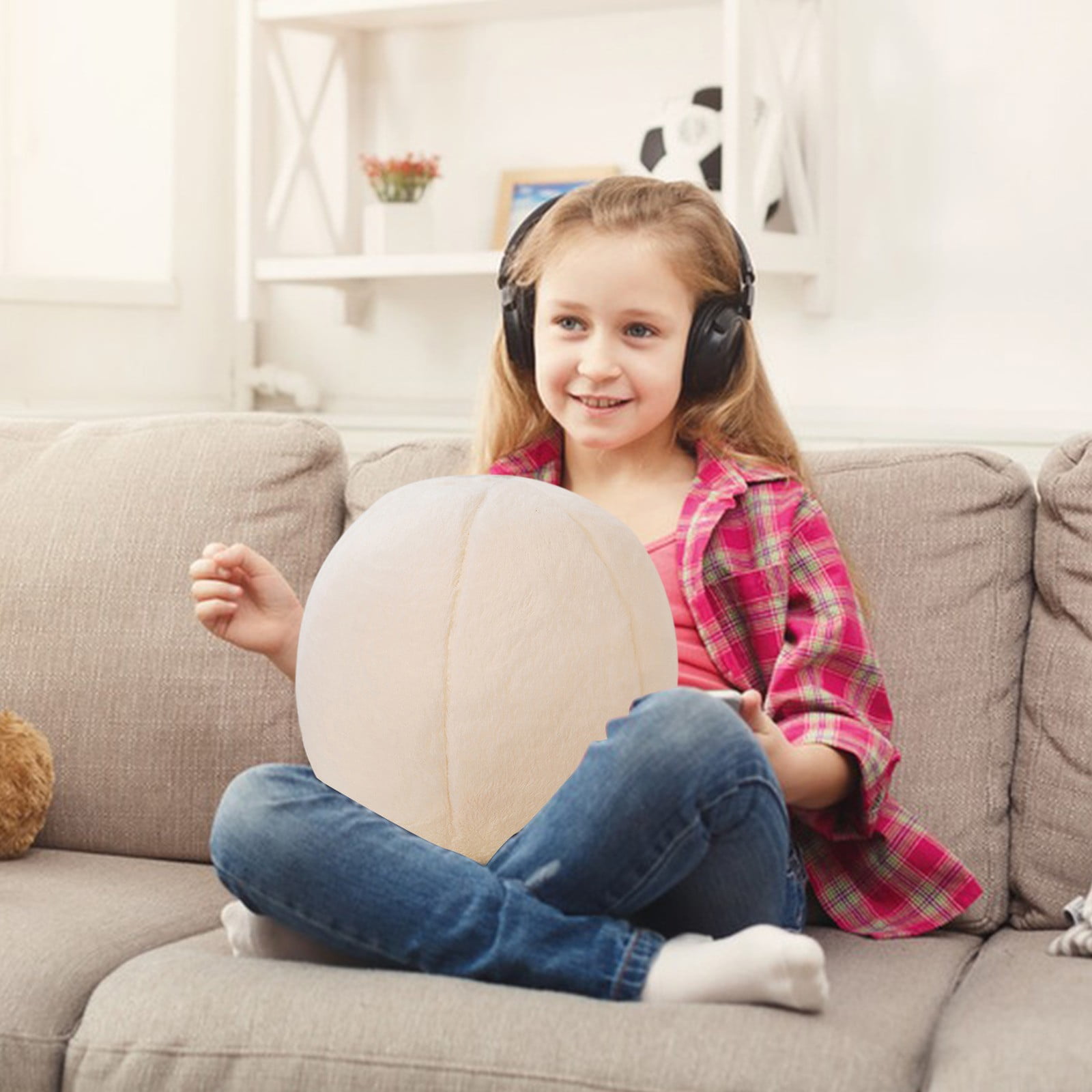 Round Boucle Ball Pillow, Soft Decorative Sphere Throw Cushion for Couch Sofa Bedroom and Nursery, White, 11.8 in โ image 6