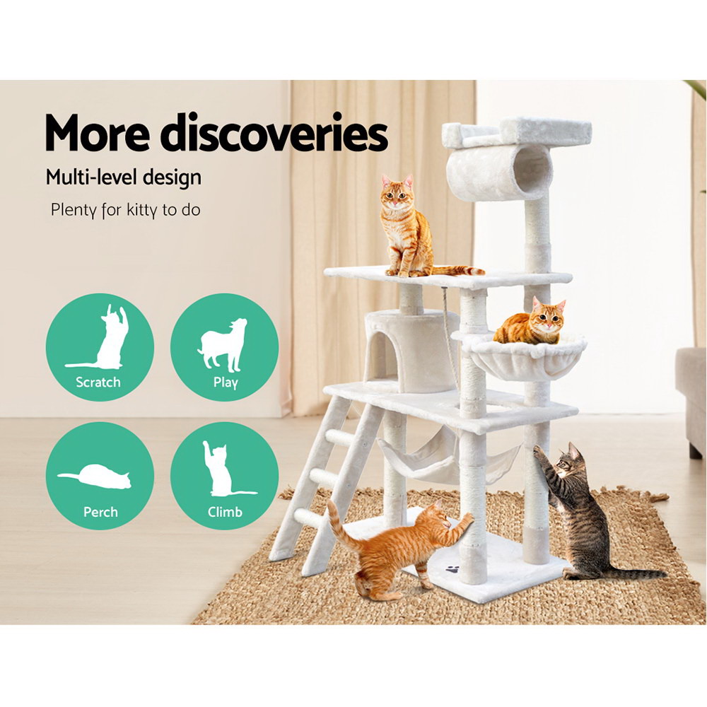 i.Pet Cat Tree 141cm Tower Scratching Post Scratcher Condo Wood House Bed Beige — image 3