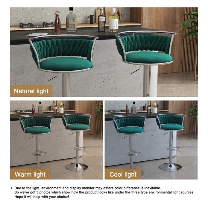 SERENITà Silver Swivel Upholstered Velvet Adjustable Height Counter Stool with Metal Frame Emerald Green (Set of 2) — image 4