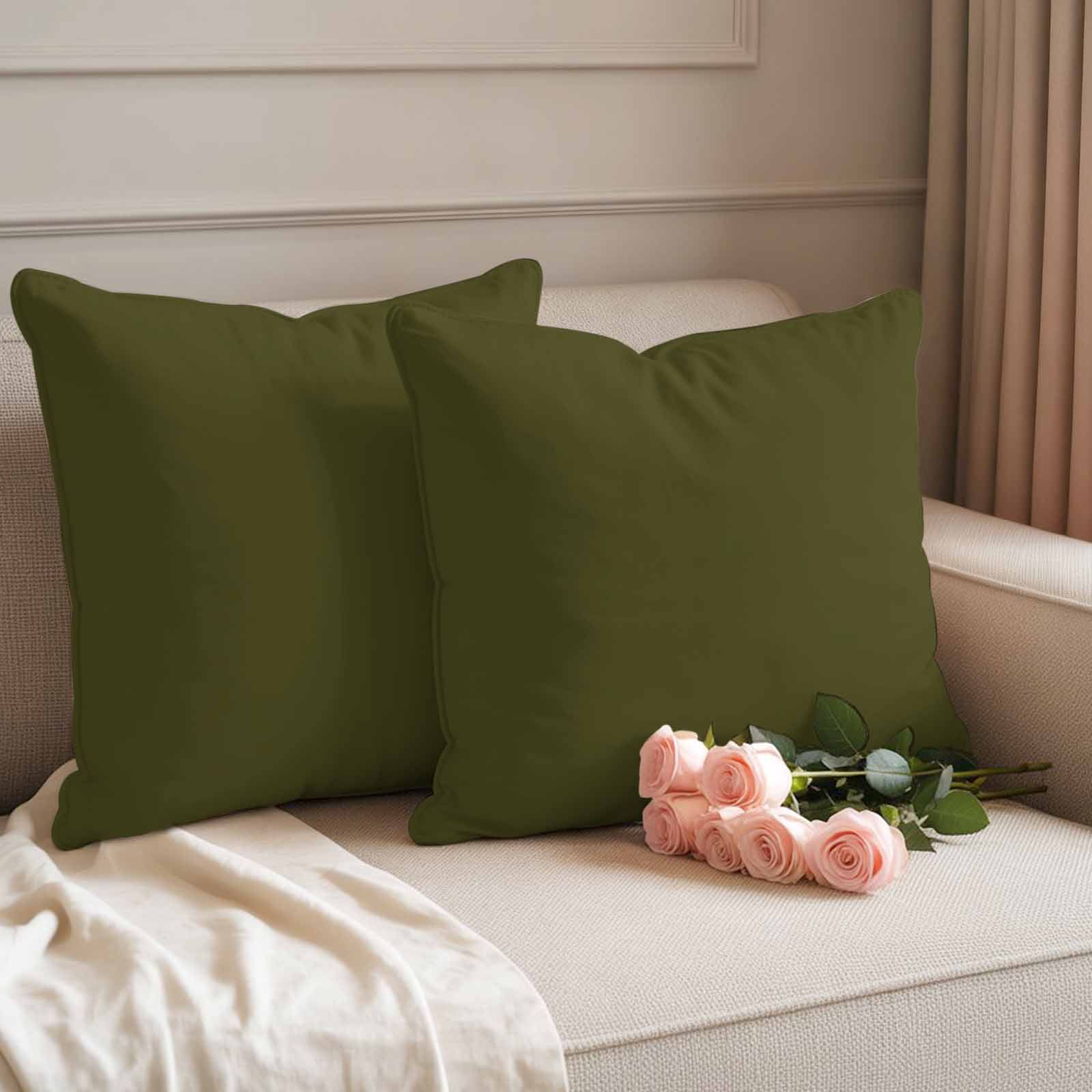 Olive Outdoor Pillow Covers 24"x24" Set of 2, Plain Waterproof Throw Pillow Covers for Patio Sofa Furniture, Decorative Cushions, Green, Olive Green — image 2