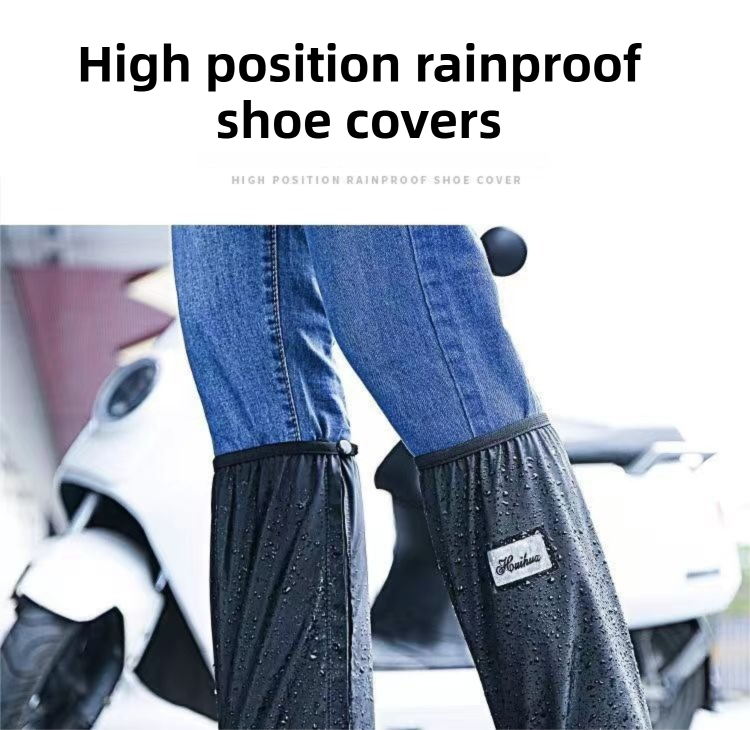 A Pair 40CM High-Tube Double-Layer Waterproof Rain Boot Covers - Durable Anti-Slip Reflective Motorcycle Over-Shoes (XL Size) โ image 2