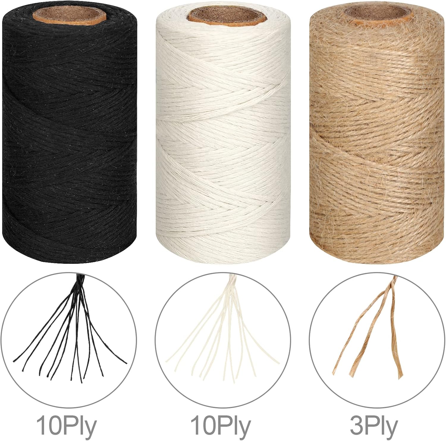 984 Ft Twine String, Natural Jute Twine, 2mm White Cotton Rope, 10ply Black Cotton for Crafts, Art, Gardening Plants, Gift Wrapping, Decoration, Packing String — image 3