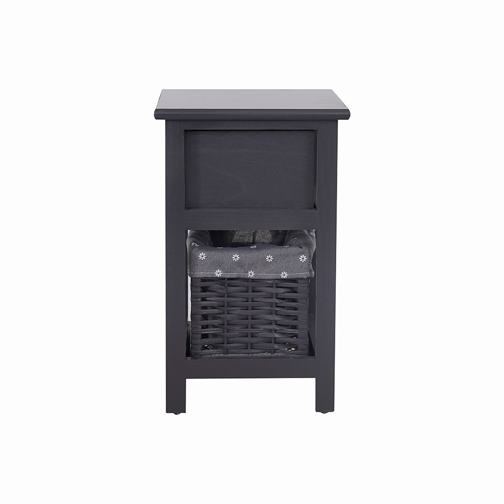 Grey Bedside Table with Wicker Basket — image 6