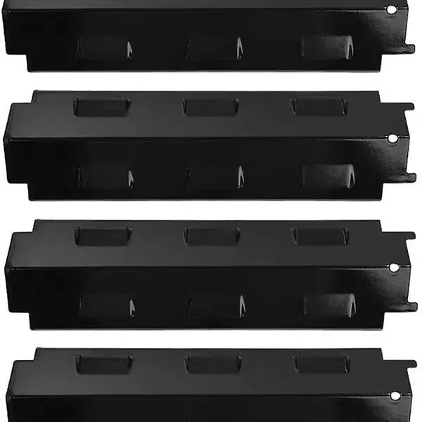 4 Pack Porcelain-Coated Steel Grill Heat Plates, Replacement Burner Covers for Char-Broil and Kenmore Gas Grills, Black, 37 × 11 cm