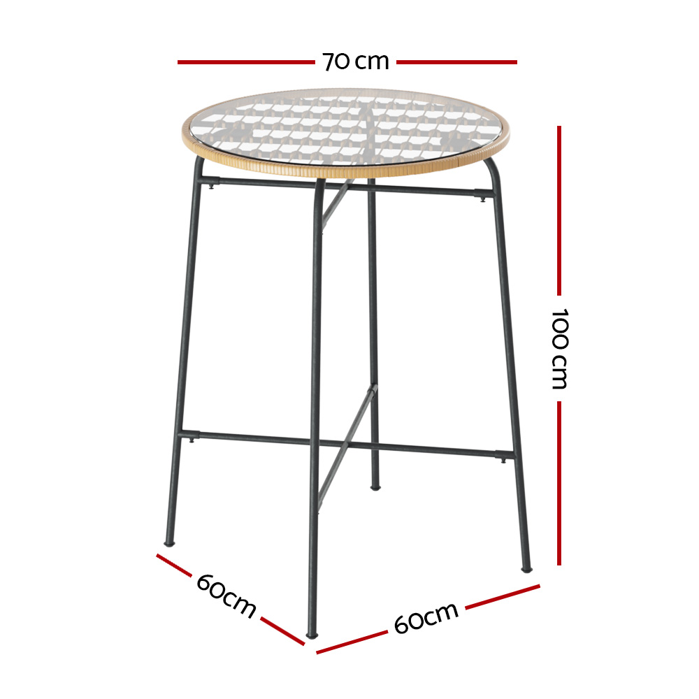 Gardeon Outdoor Bar Table Wicker Dining Bistro Patio Balcony Glass Table Steel โ image 2