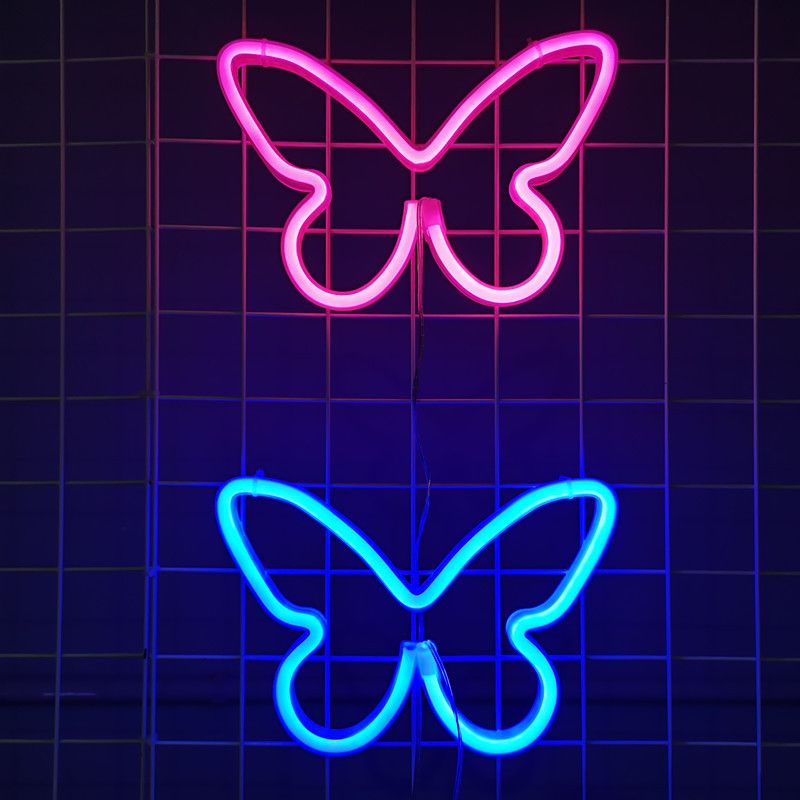 2 Pcs Butterfly Neon Signs Butterfly LED Light 3AA Battery Powered, USB Operated Wall Neon Light Decor Butterfly Neon Wall Art โ image 2