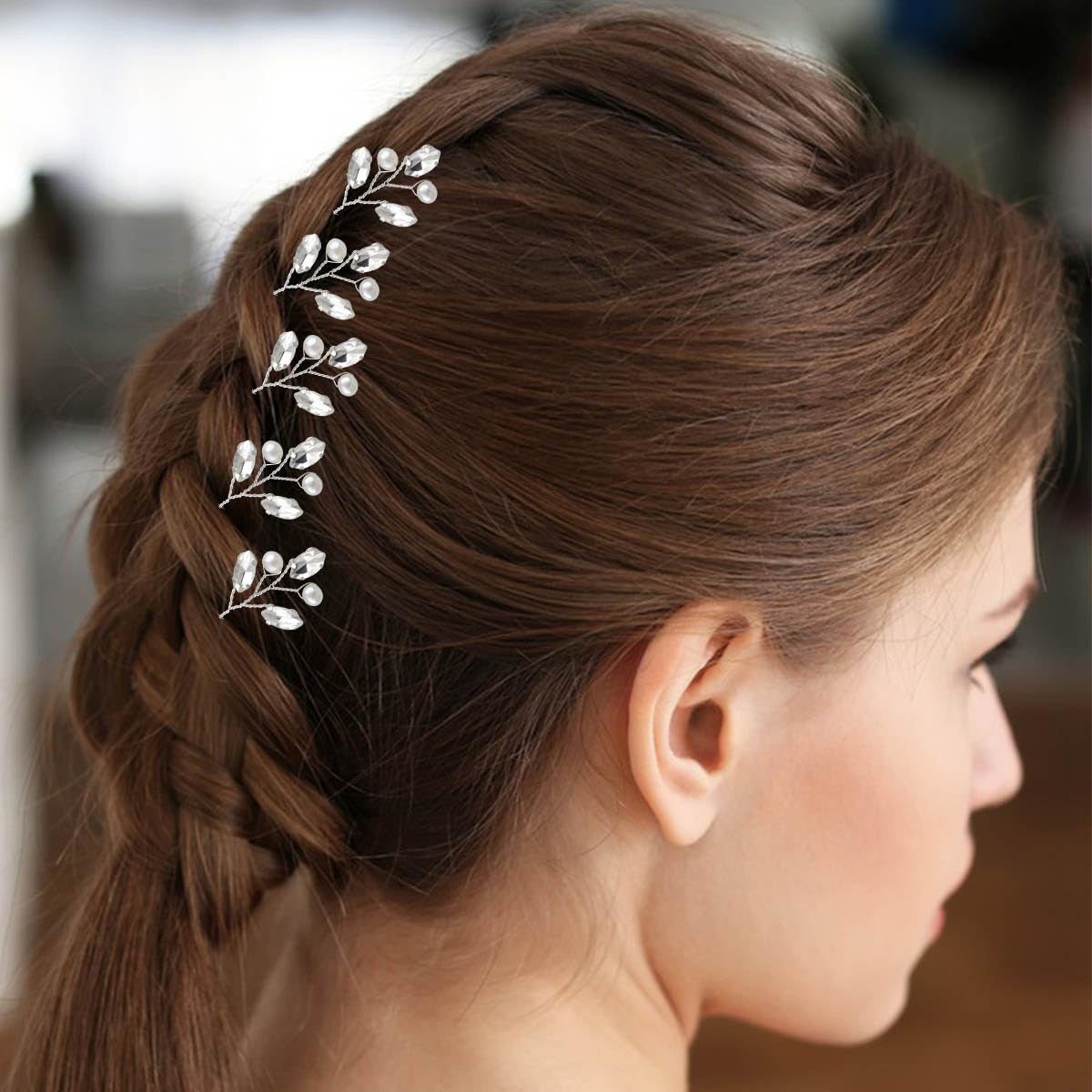 Bridal Hair Accessories - Silver Rhinestone and Pearl Clips, Crystal Flower Leaf Pins for Brides, Bridesmaids Women (6 Pieces) — image 6