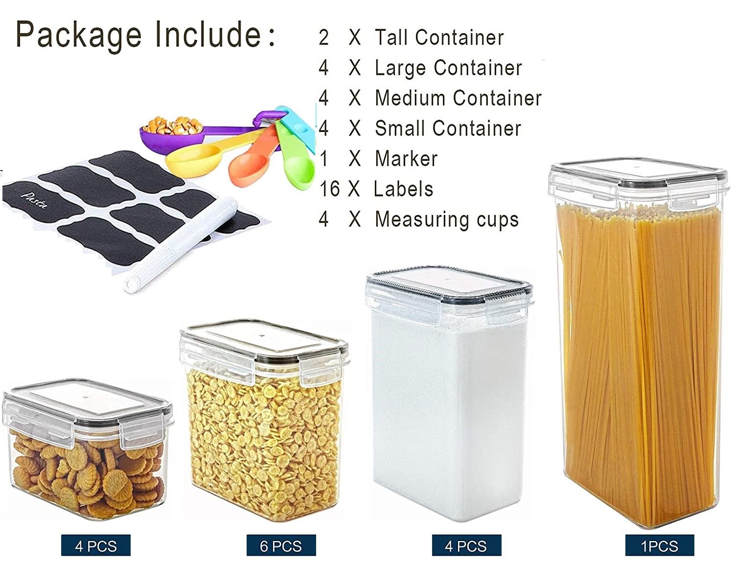 14 Pieces Airtight Food Storage and BPA Free Plastic with Easy Lock Black Lids Labels for Kitchen โ image 3