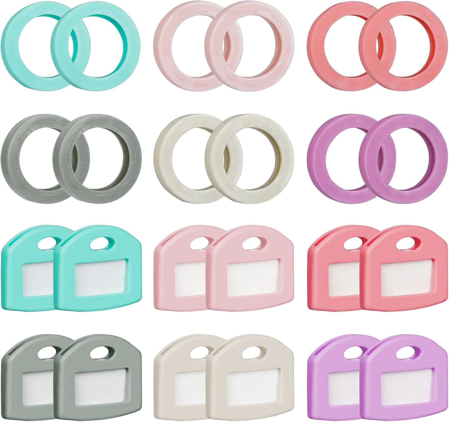 24 Pcs Key Covers Caps and Key Caps Tags Set, Key Identifiers with Labels, Soft Stretchy Key Covers for House Key, Key Head Protectors (Not for Odd-Shaped