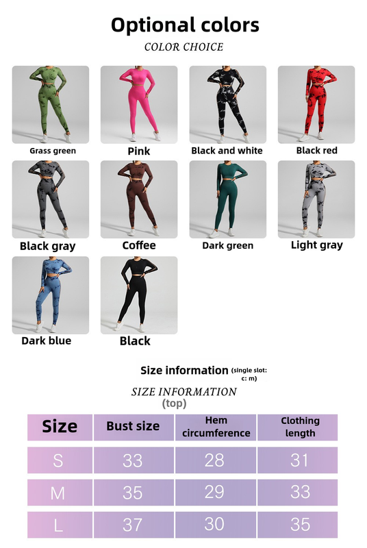 Black and Grey Tie-Dye Size M Tie-Dye Yoga Set Long Sleeve Butt Lift Leggings Seamless Workout Training Gym Clothes โ image 4