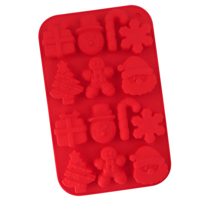 2 Pcs Silicone Christmas Baking Mold Set, Tree Snowflakes Snowman Santa Claus Gift Box Gingerbread Walking Stick Cake Mold — image 4