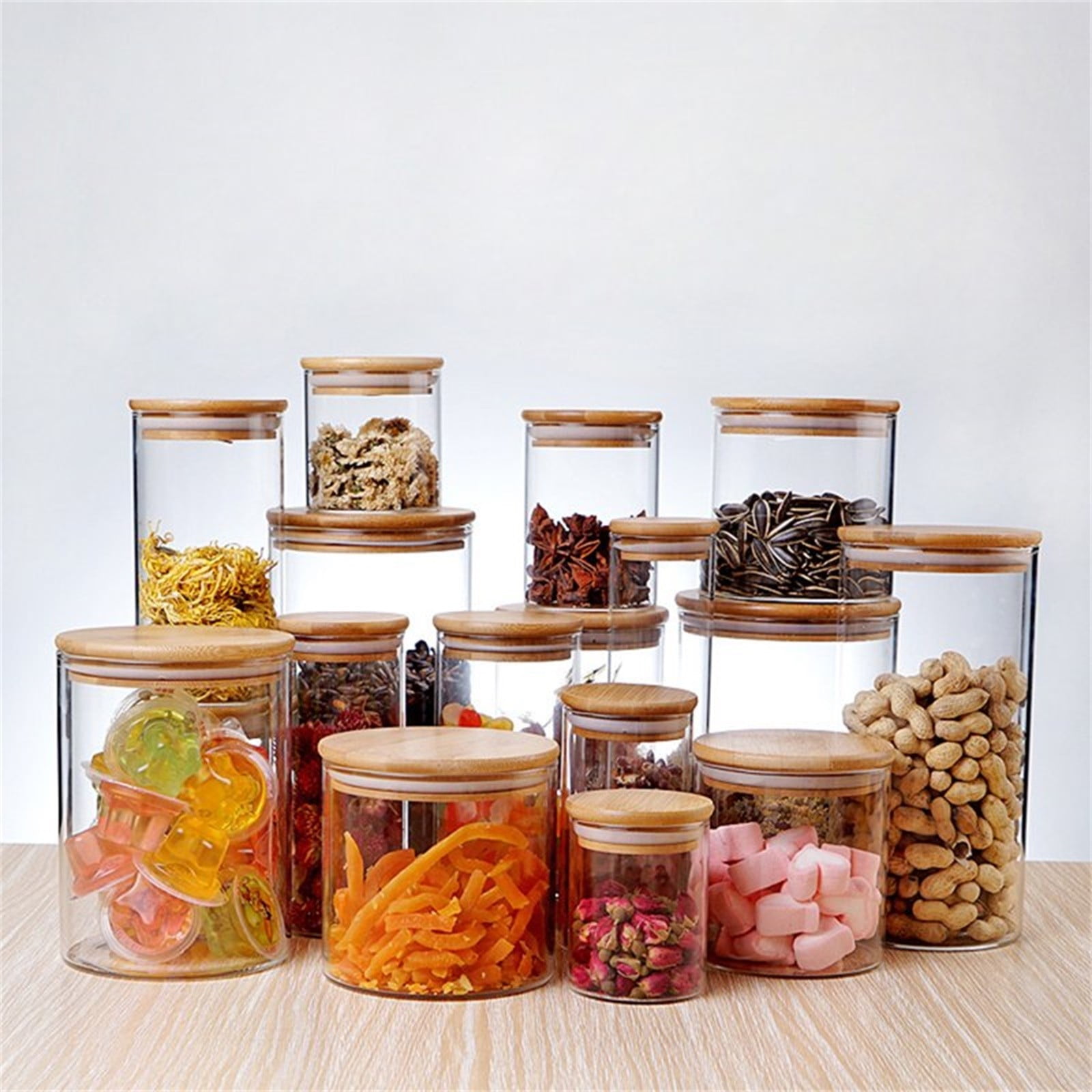 1 Piece Glass Jar with Lid Airtight, Food Storage Container, Bamboo Large Canisters, Hold Beans Candy Nuts Sugar, Transparent, 6.5 × 8 cm — image 4