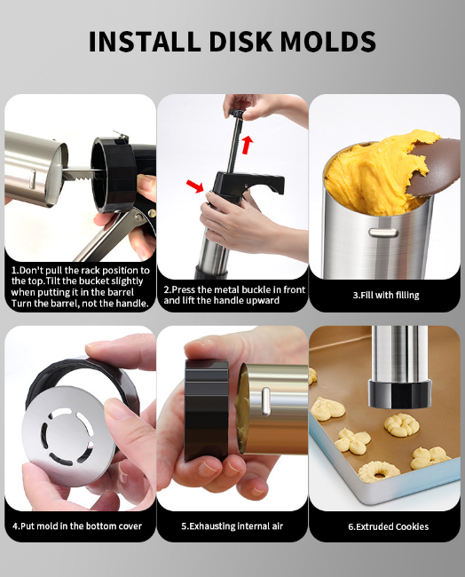 Stainless Steel Cookie Press Gun Kit Biscuit Maker & Icing Decorator Set with 8 Discs 8 Nozzles Heavy Duty DIY Baking Tool for Cakes โ image 5
