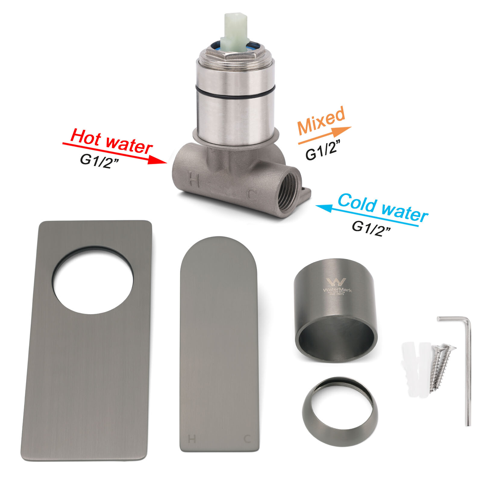 Gun Metal Rectangle Wall Shower Mixer Hot Cold Tap Set Ceramic Cartridge Valve — image 4