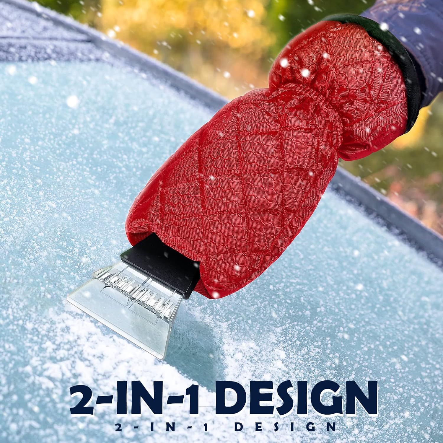 9 Pack Ice Scraper with Glove for Cars Windshield with Mitt Snow Warm Scraper Remover Waterproof Cozy Car Ice Scraper for Car Auto Truck Window Red Black Blue โ image 4