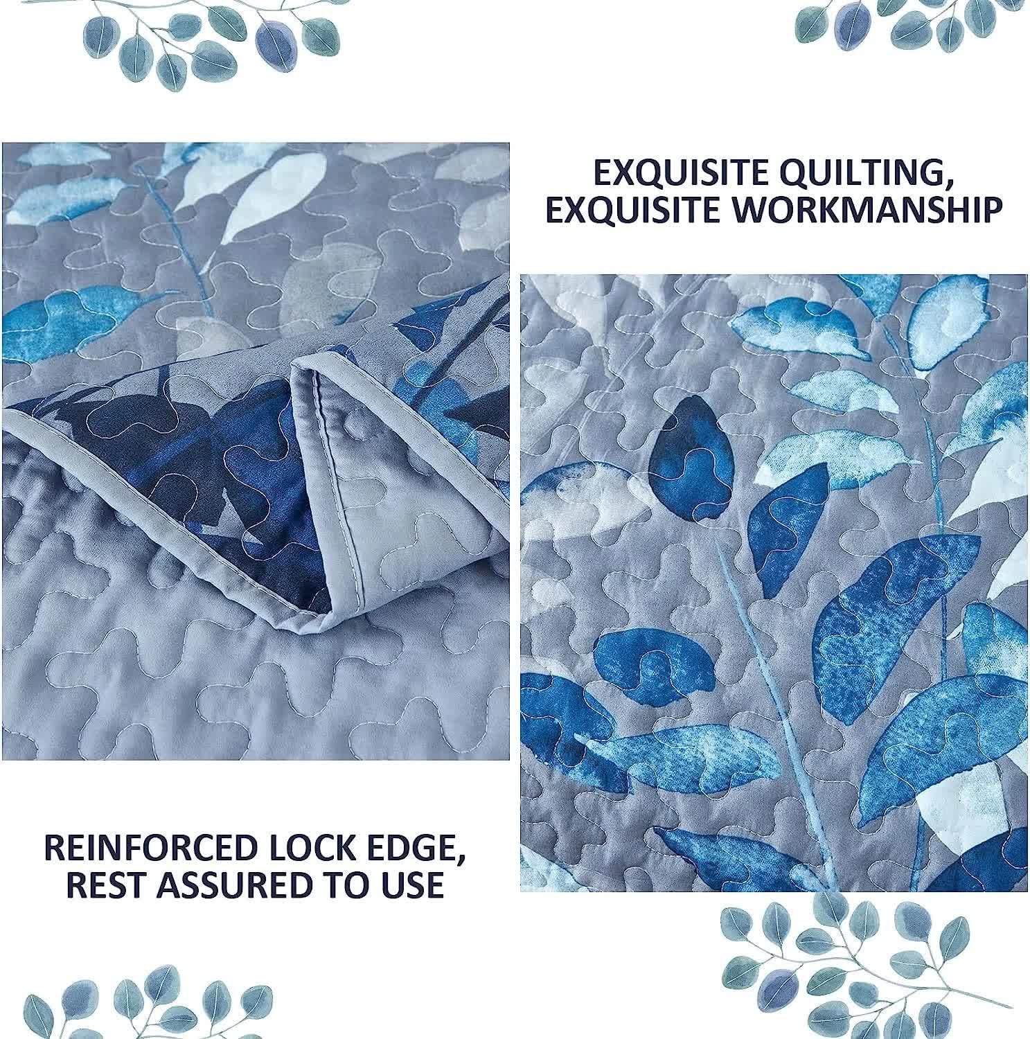 Blue Garden Coverlet Set with Quilted Floral Pattern and Pillowcases โ image 5