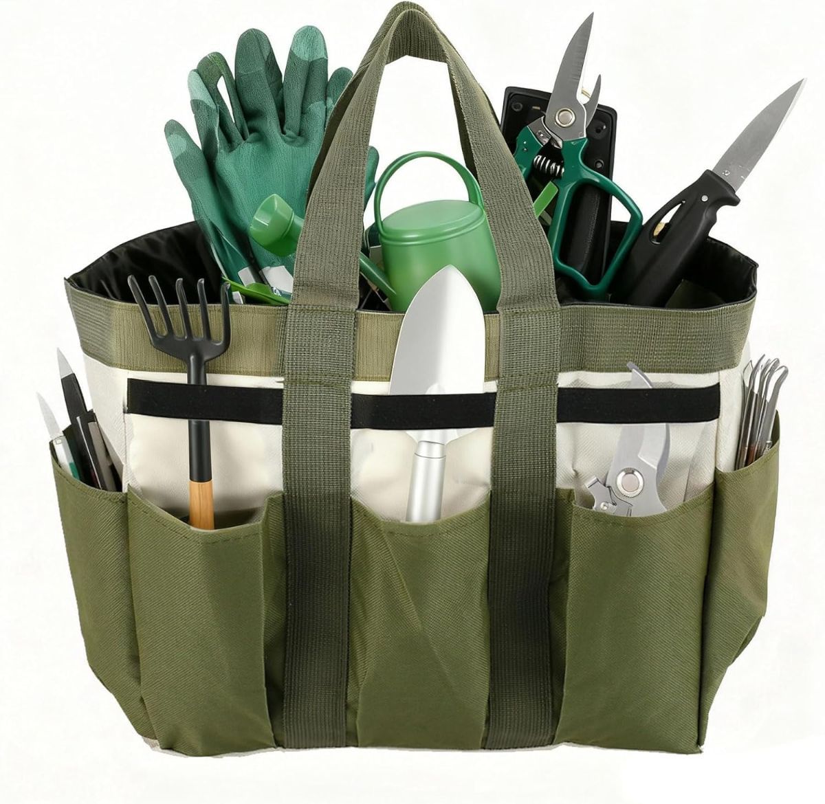 Garden Tool Bag Organizer, Tote Storage Bag with 8 Pocket, Heavy Duty Oxford Garden Tote Caddy, Gardening Tool Kit Holder for Indoor and Outdoor, Gifts for Men