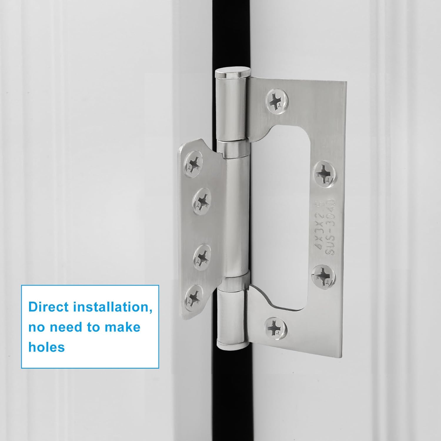 6 Pack Silver Non Mortise Door Hinges, 4"x3" Stainless Steel Bifold Door Hinges Thicken Heavy Duty Interior Gate Hinges with Mounting Screws â image 5