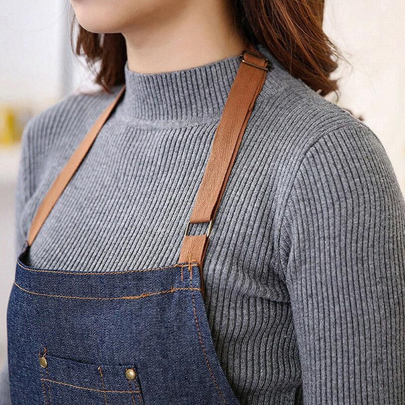 Adjustable Denim Apron Pocket Hanging Neck Cooking Kitchen Baking Bar Cafe Chefs — image 4