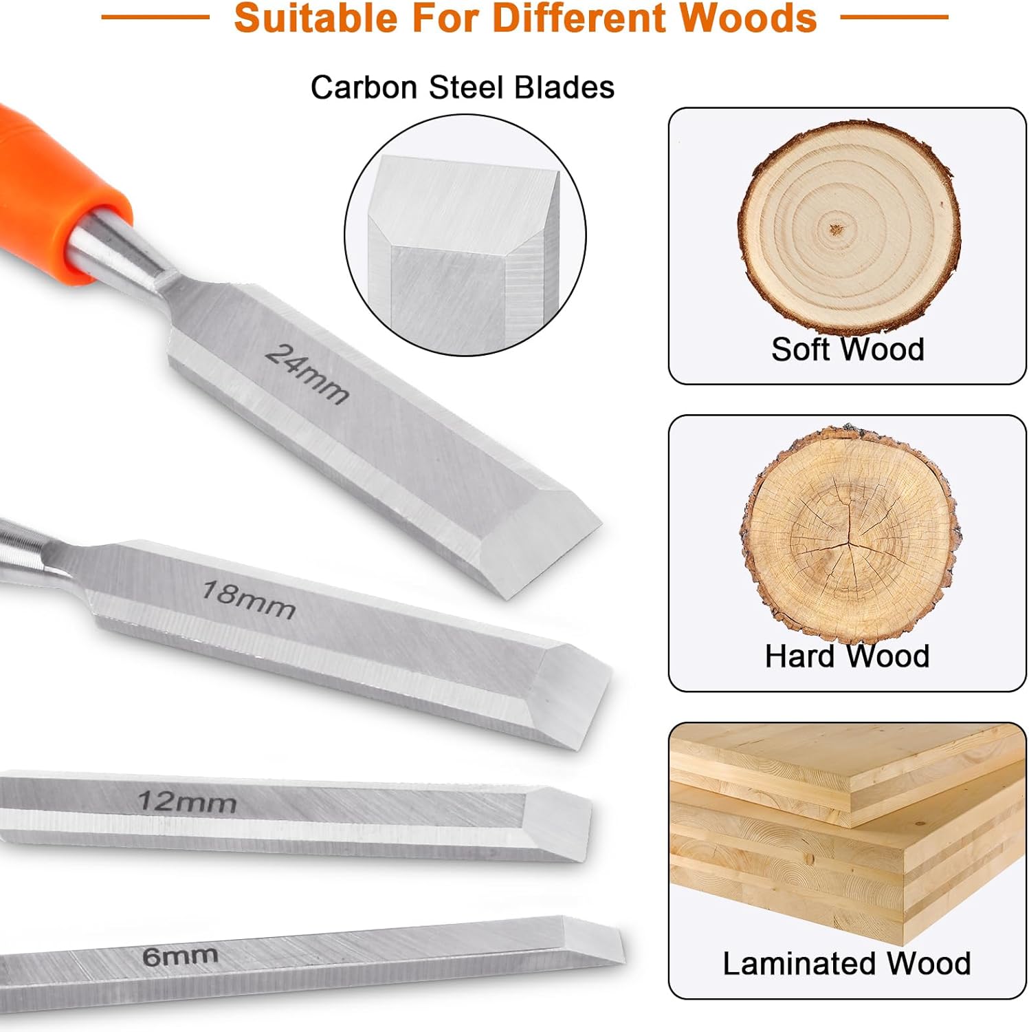 4 Piece Wood Chisel Sets Woodworking Tools Set, Wood Chisels for Woodworking + Silicone Soda Can Cover Lids, Pop Can Covers — image 4
