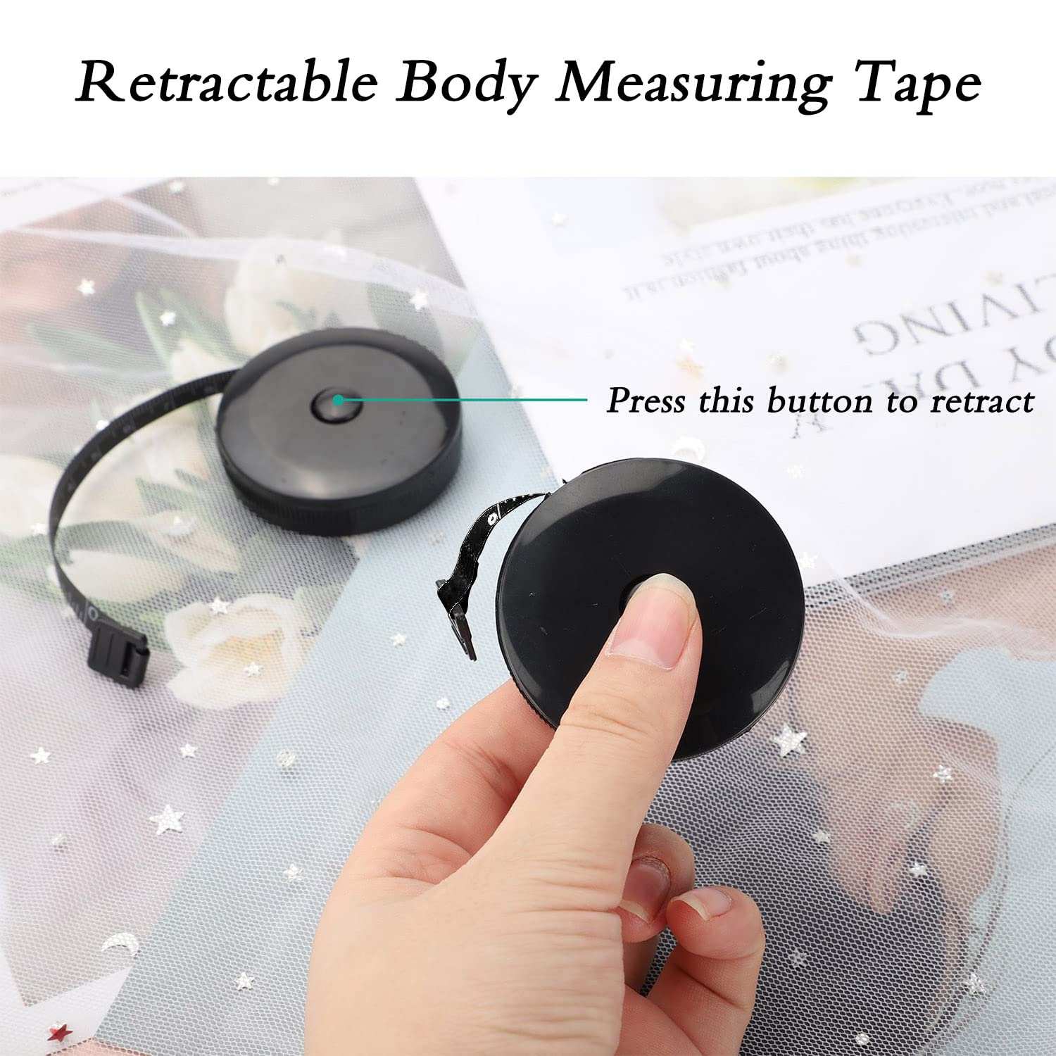 Body Tape Measure, 2 Pcs Retractable Sewing Tape Measure, 150cm/60 inch Dual Sided Soft Measuring Tape for Body, Sewing, Crafts, Tailor, Cloth, Fabric — image 5