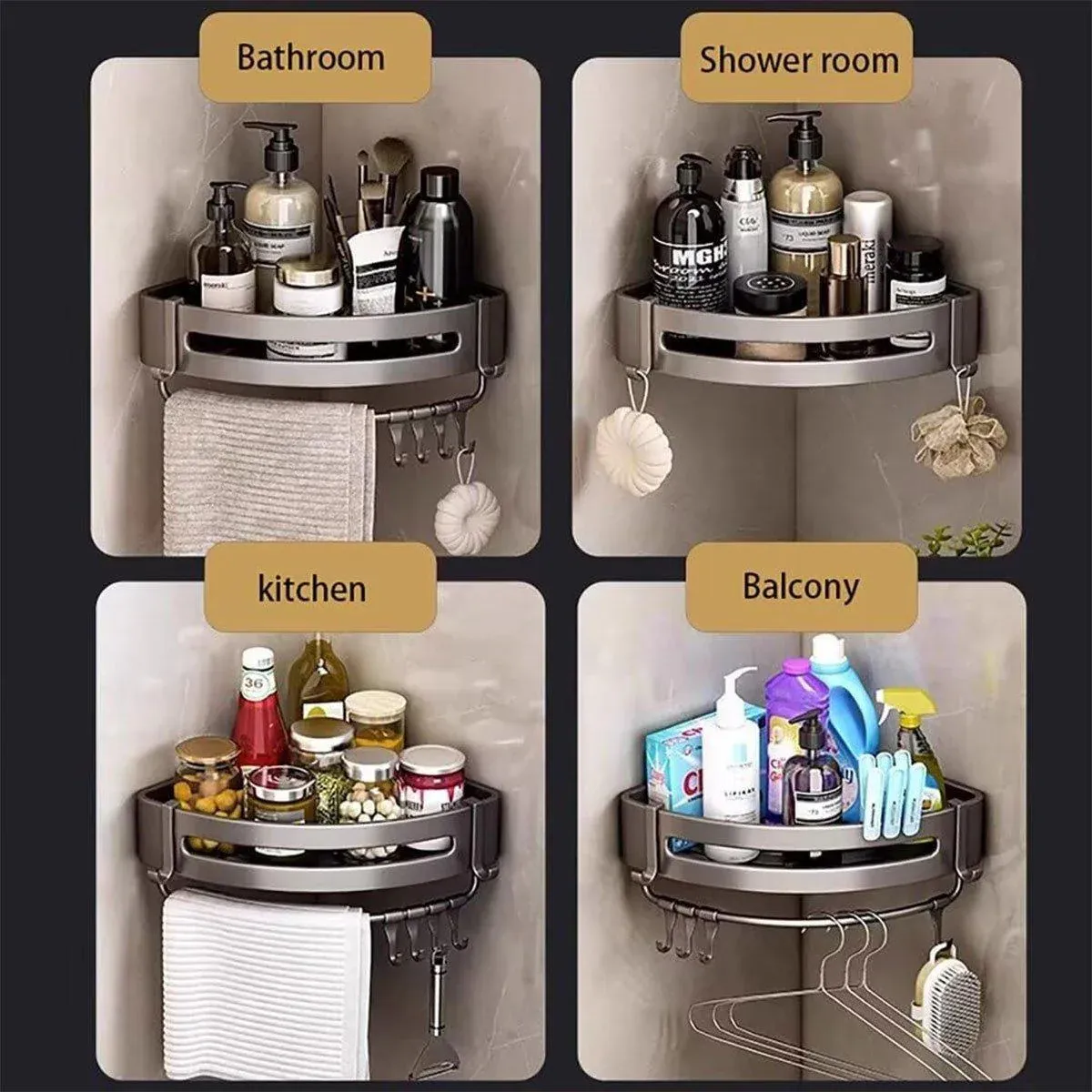 Single Tier Triangle Bathroom Shower Shelf Organizer Rack Wall Mounted Storage — image 6
