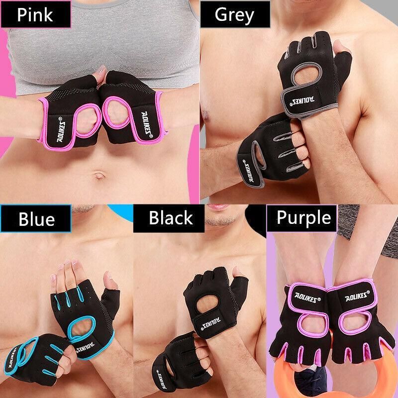 L Size Aolikes Sports Gloves Weight Lifting Exercise Training Workout Bike Riding - Black+Pink โ image 3