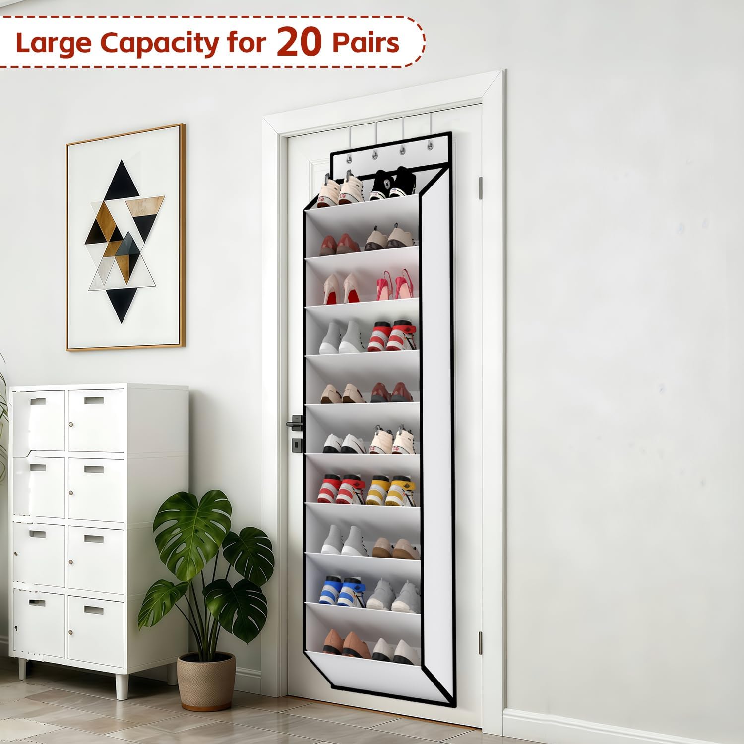 10 Tiers White Over Door Shoe Organizer Storage, Hanging Shoe Holder for Door with Large Deep Pockets, Fit 20-30 Pairs Shoe Rack for Sneakers, Boots. (White) — image 4