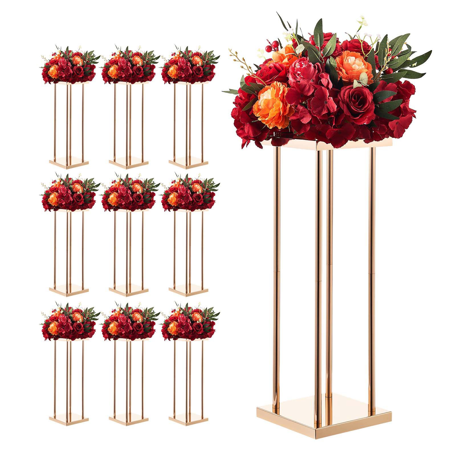 Wedding Flower Stand, 10PCS 60cm Column Flower Stand, Floral Stands with Metal Laminate, Cylindrical Cubic Floral Display Rack for Wedding, Party, Birthday