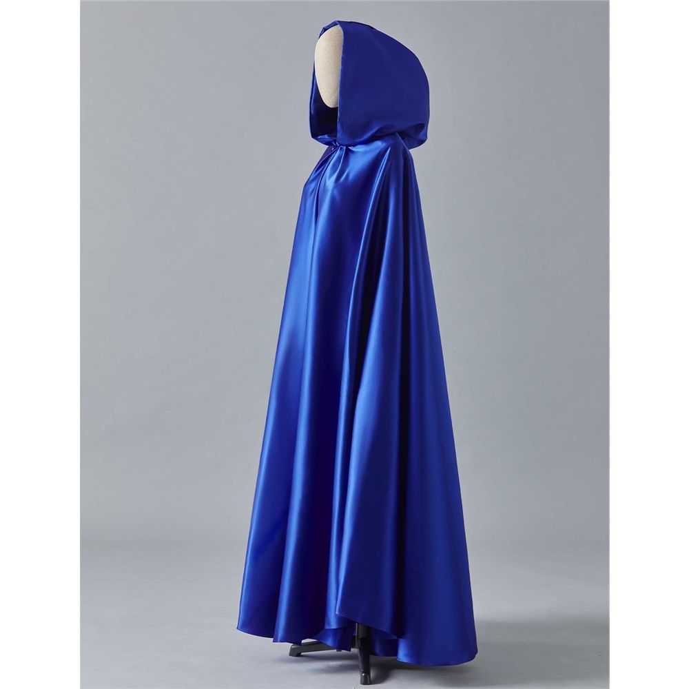 Women's Wedding Hooded Cape Bridal Cloak Poncho Full Length （170）blue Satin Hooded Cape Unisex Halloween Cloak for Devil Witch Wizard Halloween Christmas — image 2