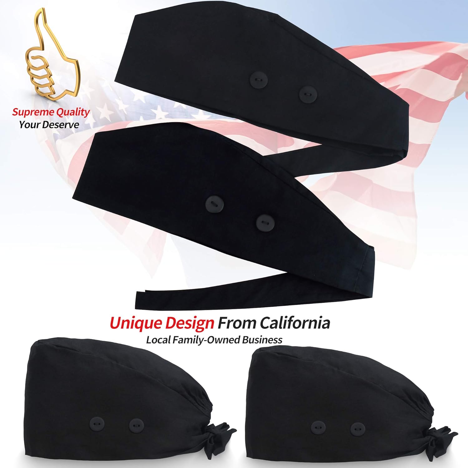 Working Caps with Button and Sweatband, Adjustable Working Hats for Women Men, One Size (Tie Back or Toggle) — image 6