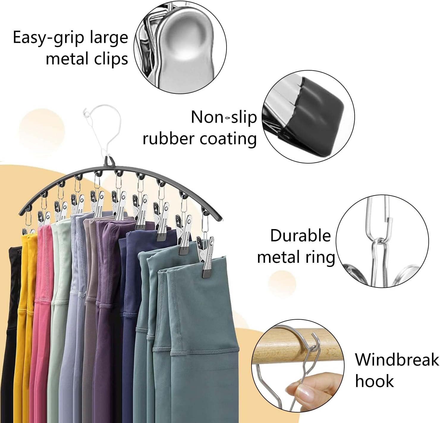 Legging Organizer for Closet, 2 Pack Metal Yoga Pants Hangers 10 Clips Holds 20 Leggings, Space Saving Hanging Closet Organizer Rubber Coated for Organizers — image 3