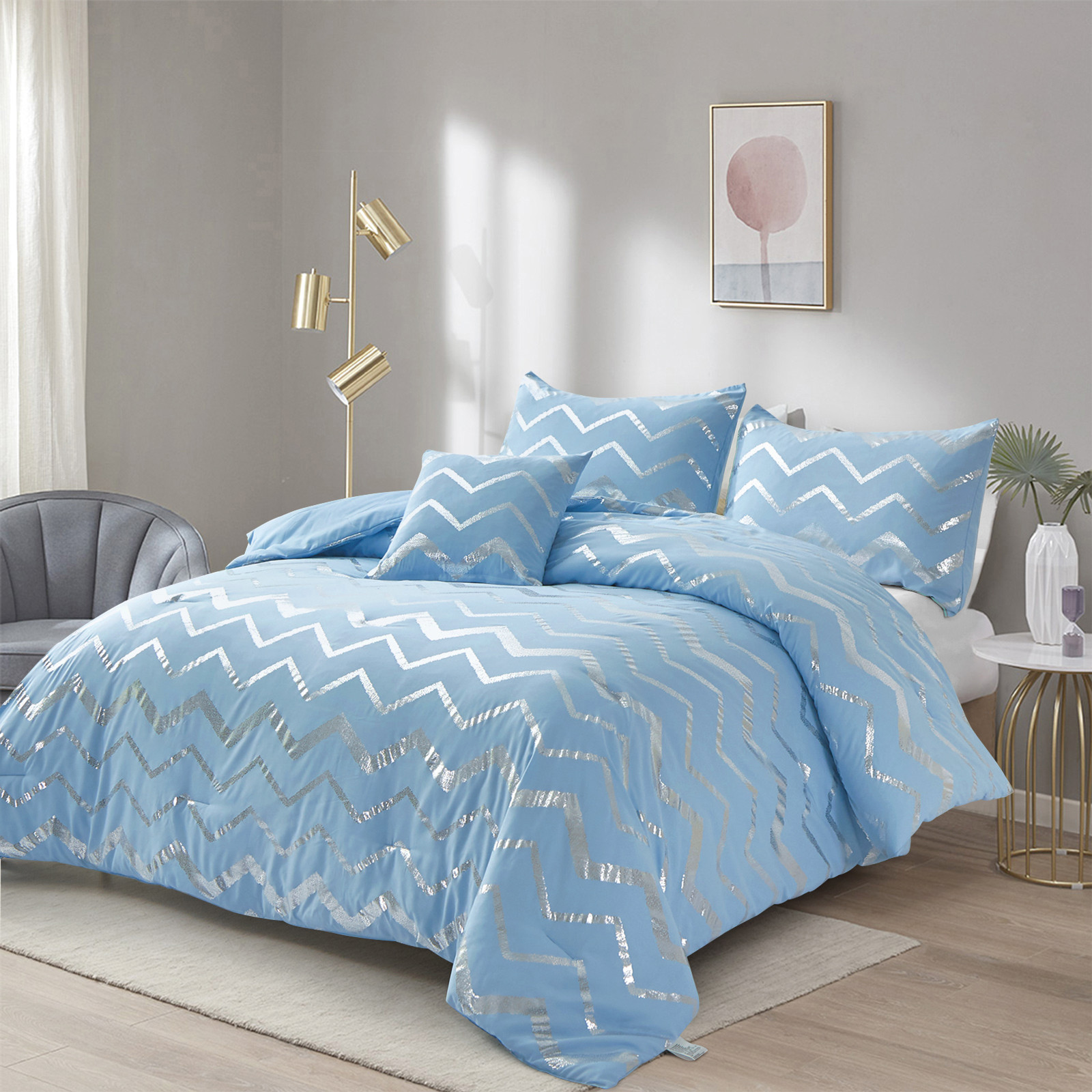 Metallic Print Comforter Set, King Size, Chic 3-Piece Bedding with Pillowcases โ image 5